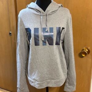 Victorias Secret PINK Gray Pullover Hooded Hoodie Sweatshirt Reflective Logo Med
